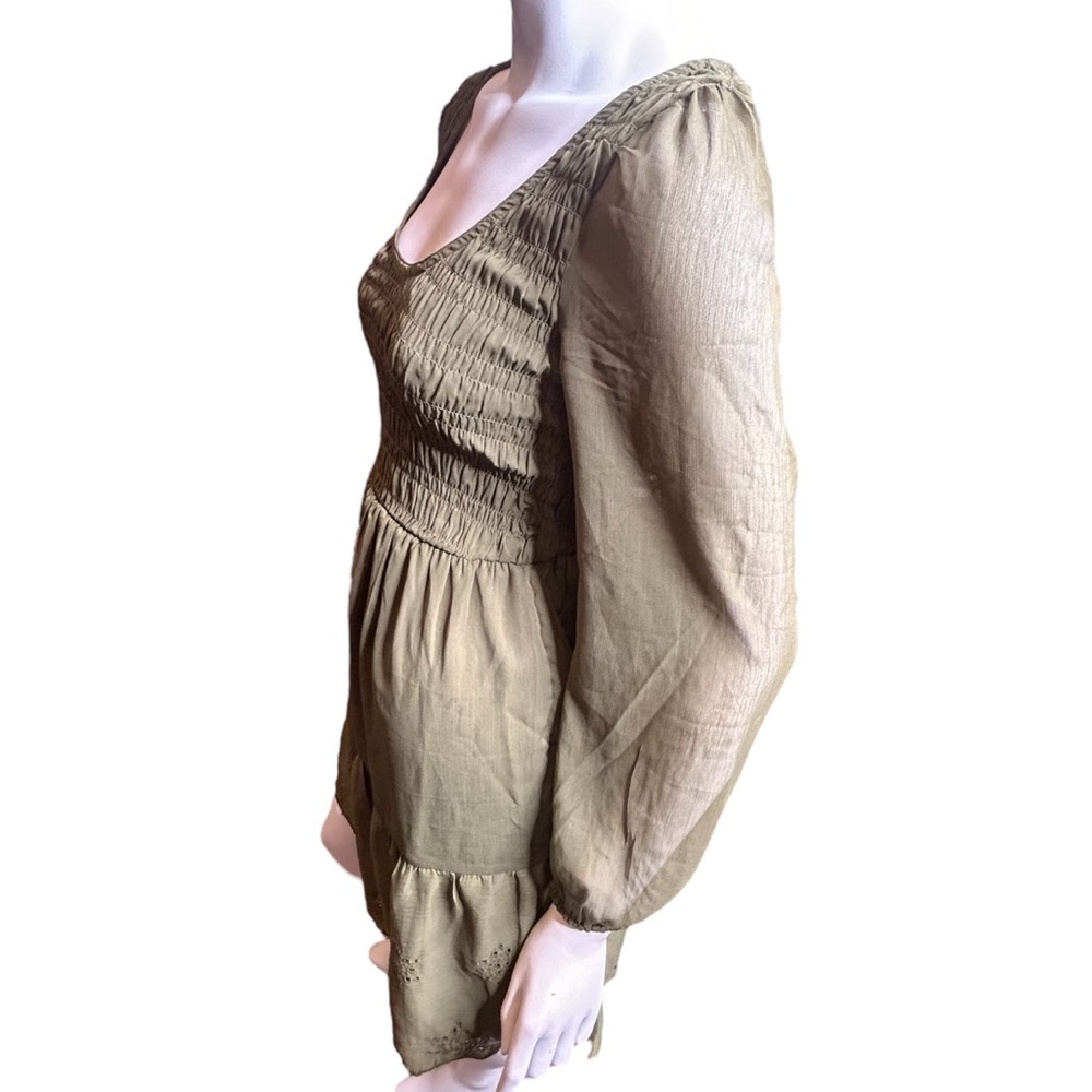 OLD NAVY Size XS Fit & Flare Eyelet Mini Dress Olive Green NWT - Picture 3 of 13